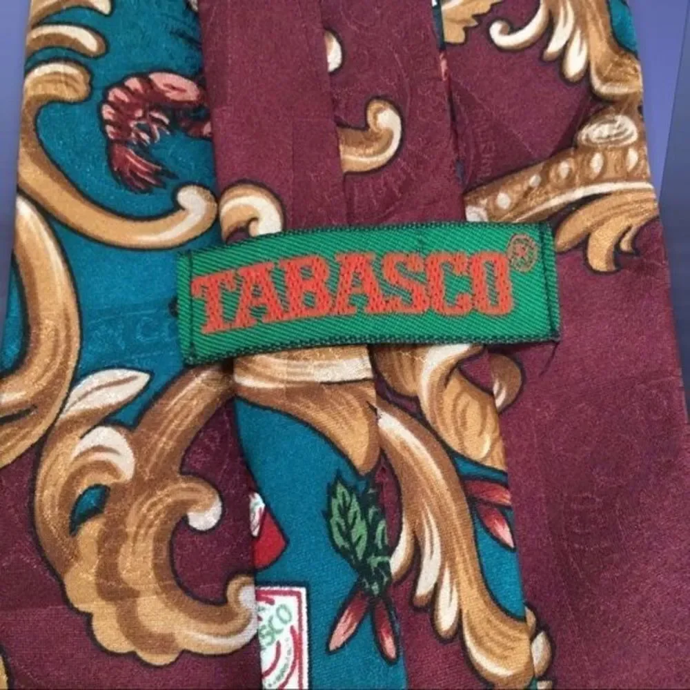Tabasco Burgundy Teal Gold 100% Silk Tie NWOT